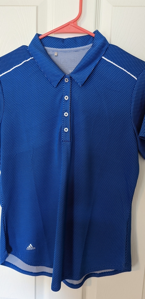 Blue w/white dot Adidas golf polo